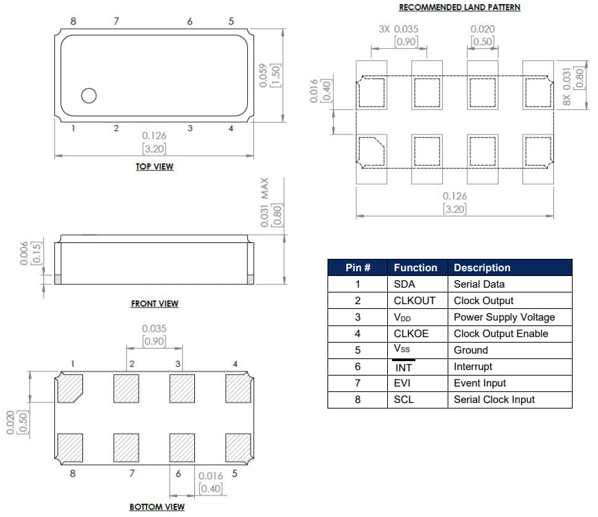 Mechanical Drawing - Abracon AB-RTC-TN Real-Time Clocks (RTCs)
